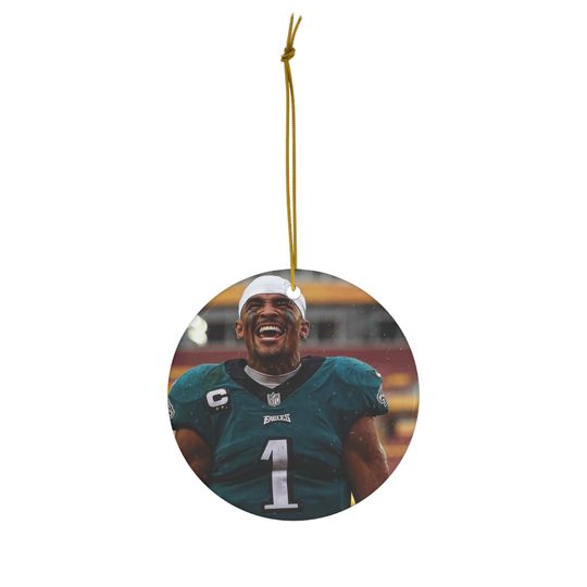 Ceramic Ornament, Eagles, Jalen Hurts, Football Ornament Gift