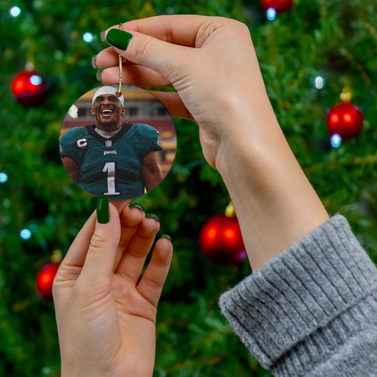 Ceramic Ornament, Eagles, Jalen Hurts, Football Ornament Gift