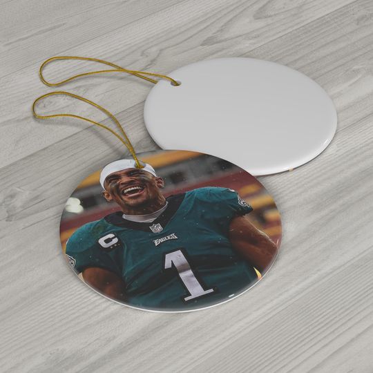 Ceramic Ornament, Eagles, Jalen Hurts, Football Ornament Gift