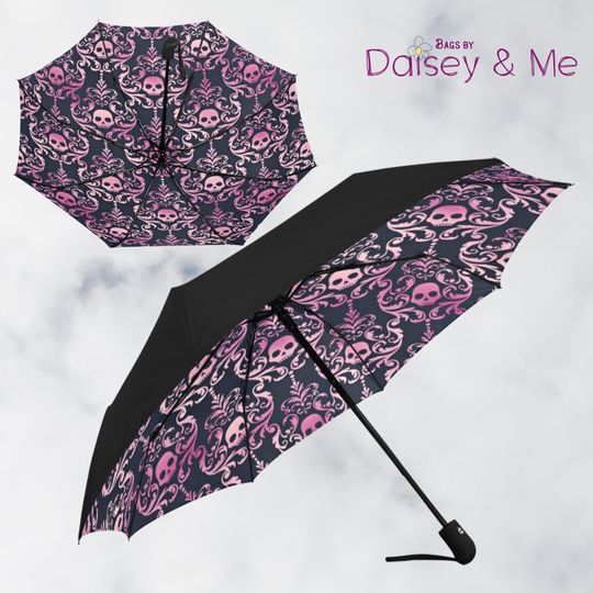 Goth Umbrella, Weekend Gift  Travel Gift, Spooky Gift  Sugar Skull Halloween Lover Gift