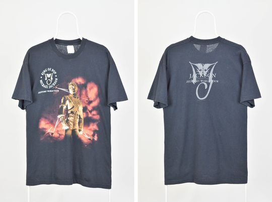 Mens 1996 Michael Jackson King of Pop History World Tour Vintage 90s Retro Music Band T Shirt
