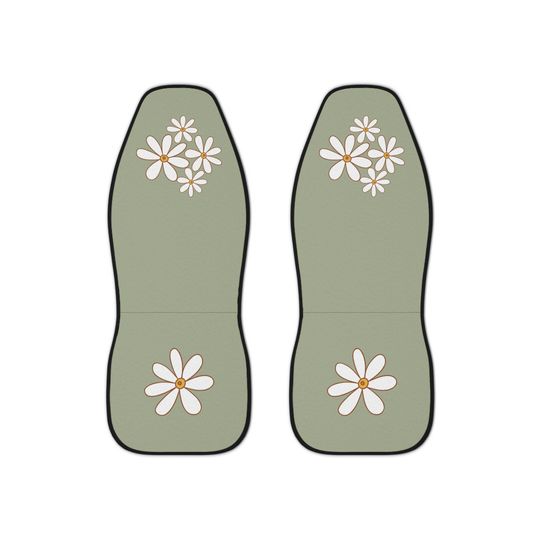 Sage green daisy car seat covers