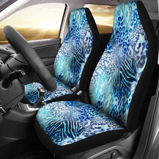 Blue Leopard Cheetah Tiger Animal Print Car Seat Covers