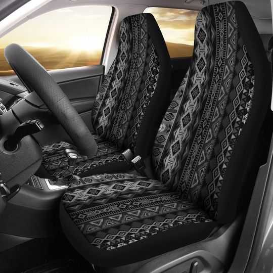 Grey / Black Aztec Tribal Ethnic Pattern Car Seat Covers