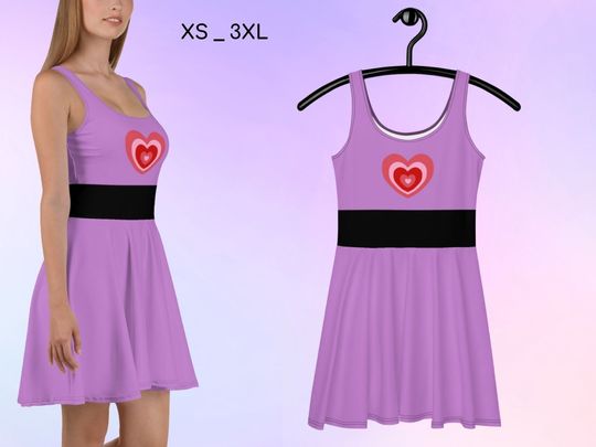 Anime Girls Cosplay Skater Dress with Heart, Halloween Costume, Ppg Super hero, Birthday Gift, Hero Girl, Fan Art 90's Cartoon