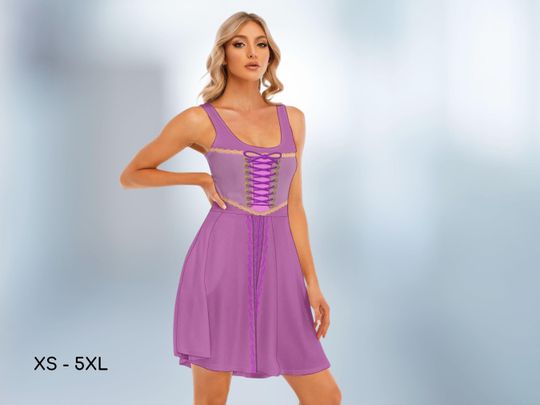 Tangled Rapunzel Skater Dress Halloween Cosplay Costume