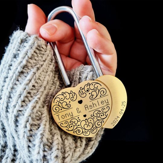 Heart Shape Engraved Padlock: Custom Love Lock, Personalized Gift for Couples, Save the Date