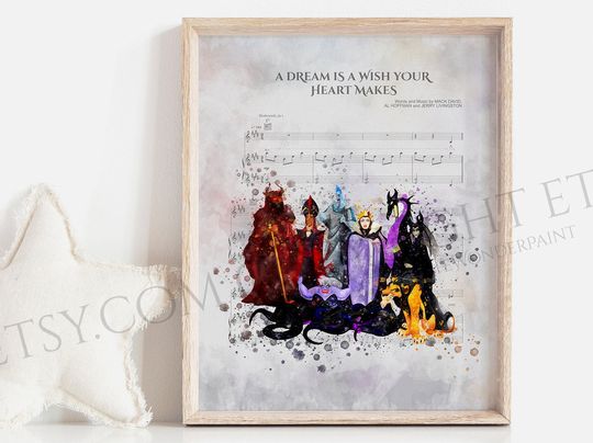 Disney villains Music sheet poster Disney Princess Poster