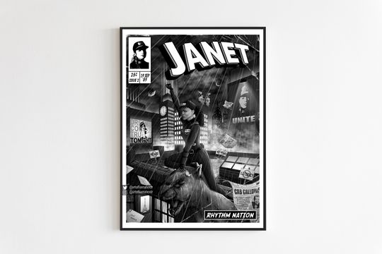 Janet Jackson Print Poster - Rhythm Nation Comic Cover Art Poster