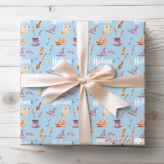 Personalized Wizard Gift Wrap - Magic Wizard Party Theme, HP Baby, Potterhead, Cauldron