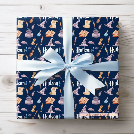Personalized Wizard Gift Wrap - Magic Wizard Party Theme, HP Baby, Potterhead, Cauldron