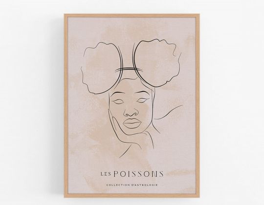 Zodiac, Pisces, les Poissons, Gift, Birthday, French Astrology, Star Sign, Art Print, Poster, Boho Decor