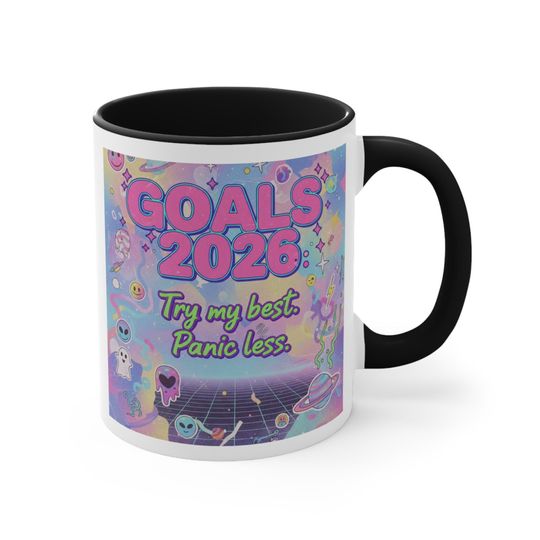 Cute Ceramic Mug II - 2026 Goals: Try My Best, Panic Less