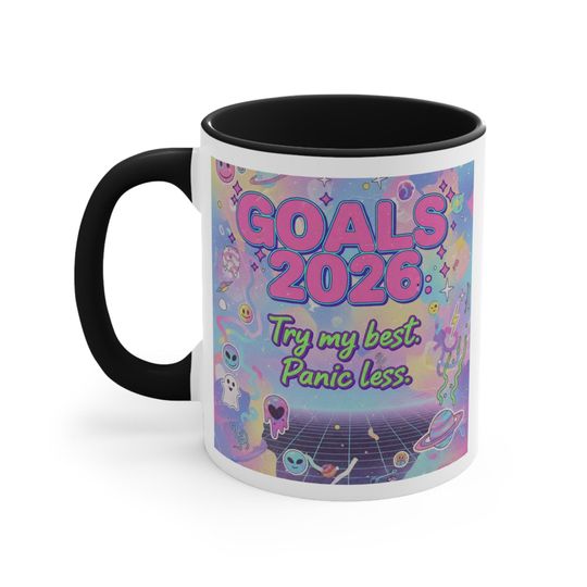 Cute Ceramic Mug II - 2026 Goals: Try My Best, Panic Less