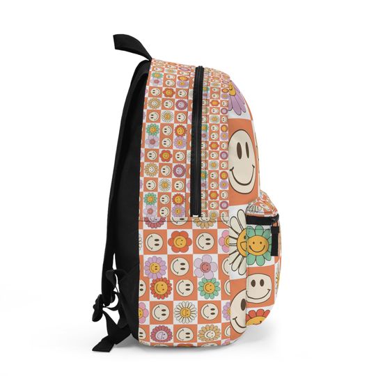Personalized Backpack With Name, Custom Name Backpack, Retro Backpack, Smiley Face Backpack, Customized Gift, Backpack Back To School