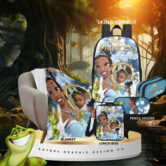 Princess Tiana and the Frog Frame Personalized Backpack, Custom Name Backpack, Backpack for Kids 14in