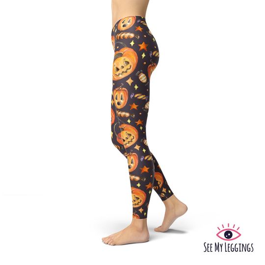 Halloween Leggings, Funny Pumpkin Leggings, Printed Leggings, High Waist Leggings