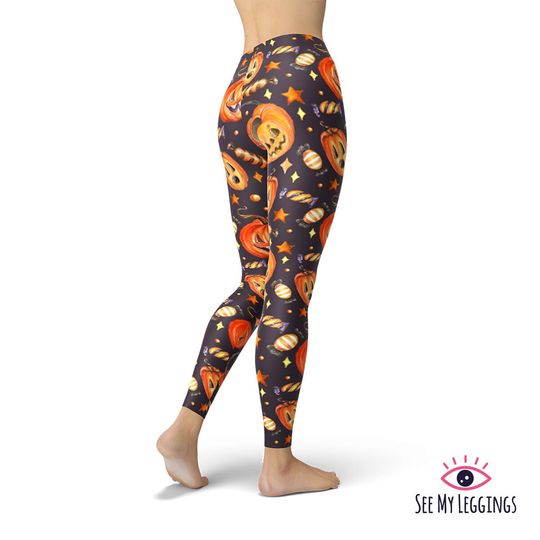 Halloween Leggings, Funny Pumpkin Leggings, Printed Leggings, High Waist Leggings