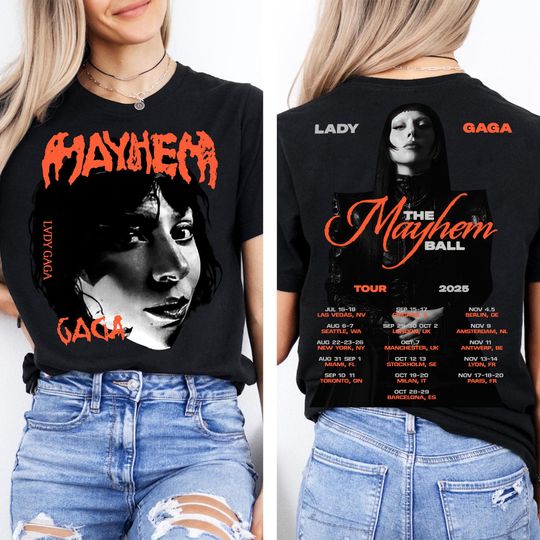 Ld ga The Mayhem Ball Tour 2025 Shirt, Ld ga Shirt, Gaga Fan Graphic Tee with Tour Dates, Ld ga Fan Merch, Pop Music Concert Tee