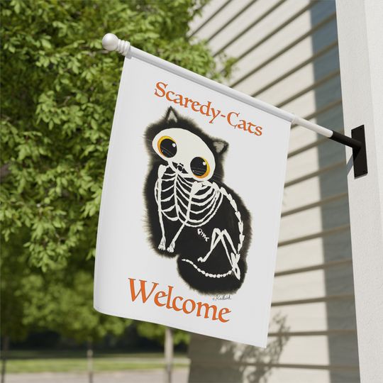 Cat Lover Gift, Skeleton Cat Garden & House Banner Halloween Cat Flag