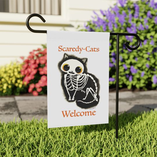 Cat Lover Gift, Skeleton Cat Garden & House Banner Halloween Cat Flag
