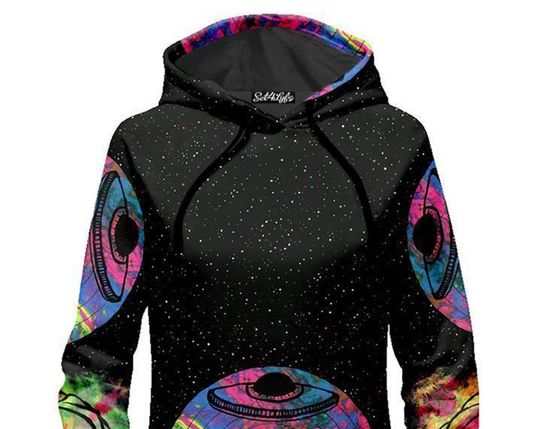 Alien Meditate Galactic 3D Graphic Print Long Sleeve Pullover Hooded