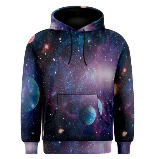 planets stars galaxies space blue purple light cosmos milky way full moon 3D Hoodie