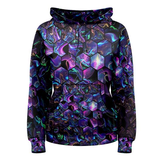 Abstract blue violet green hexagonal 3D Hoodie