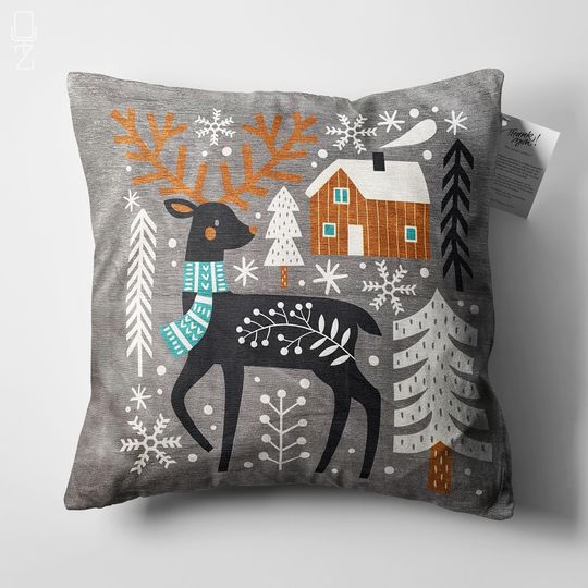 Christmas Cushion Cover with Reindeer Themed, Double Sided Printing Pillow Cover on the Soft Chenille with Multi Size Options, OEKO-TEX
