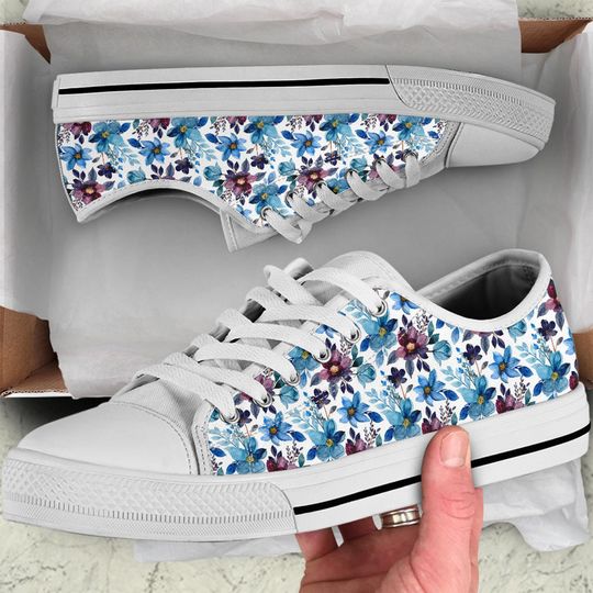Flower Low Top Sneakers,  Shoes Women Birthday Gifts for Her Tie Sneakers Summer Shoes