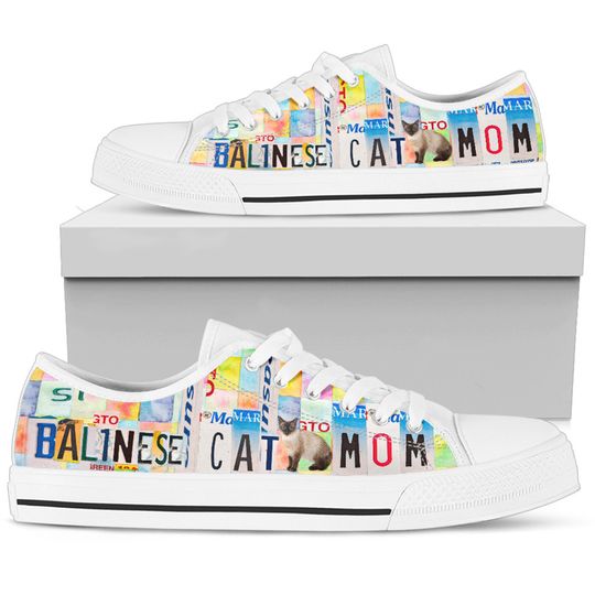 Women's Low Top Canvas  Shoes For Balinese Cat Mom, Birthday Gifts for Her Casual Tie Sneakers