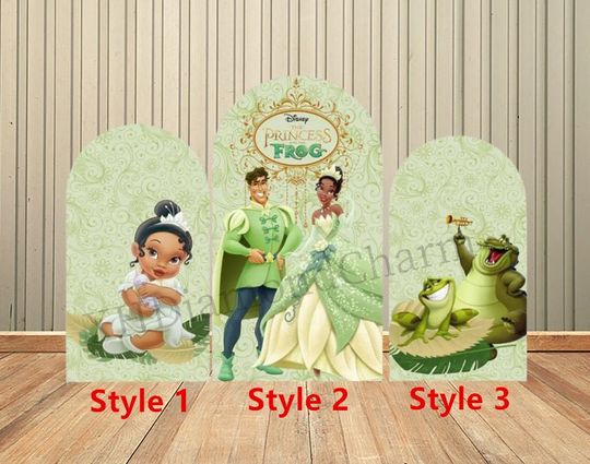 Cartoon Disney Princess Tiana Birthday Arch Backdrop Wall for Prince Frog Kids Baby Shower Birthday Party Backdrop Wall Decoration Supplies