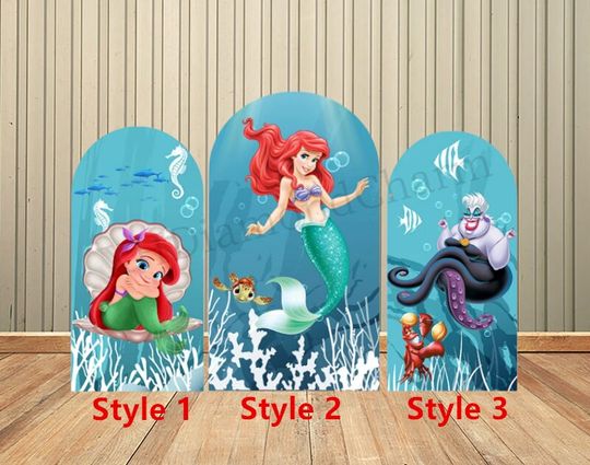 Cartoon Mermaid Underwater World Birthday Arch Cover Backdrop Wall for Kids Baby Shower Birthday Party Backdrop Wall Decoration Supplies
