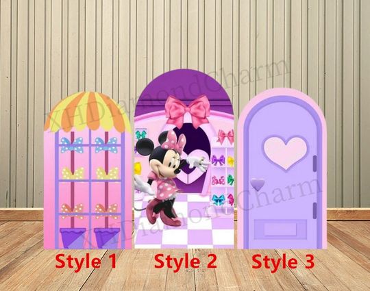 Disney Cartoon Minnie Birthday Arch Backdrop Cover Wall for Pink Bow Knot Rainbow Kid Baby Shower Birthday Party Backdrop Wall Decoration Supplies