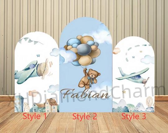 Arch Cover Backdrop Cute Toy Bear Airplane Decoration Backdrop Baby Shower Arch Wall Children Birthday Party Photo Props