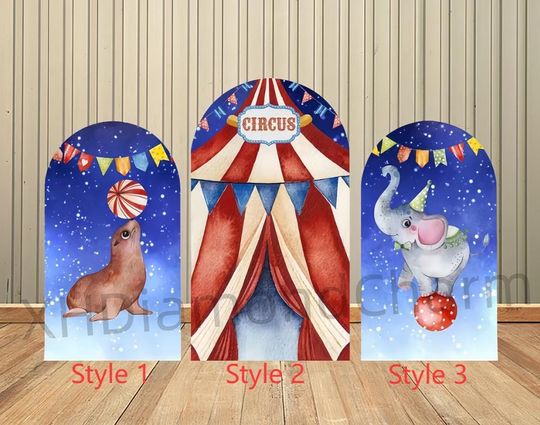 Arch Cover Backdrop Happy Birthday Circus Elephant Seal Decoration Backdrop Cake Arch Wall Kids Birthday Party Photo Banner