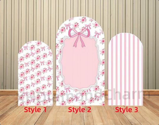 Pink Stripes Flowers Bow Single -Sided Arch Backdrop Girl Birthday Party Baby Shower Cover Chiara Arch Background Studio Props Decor