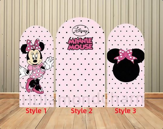 Single -Sided Arch Backdrop Minnie Mouse Theme Backdrop Kids Girl Birthday Party Backdrop Baby Shower Cover Arch Backdrop Studio Props Decor