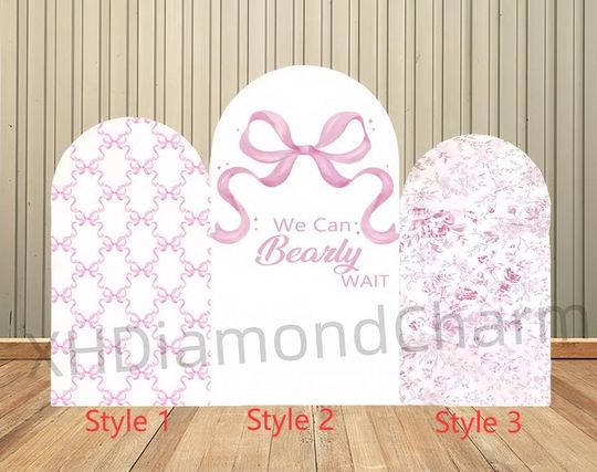 Arch Backdrop Cover Pink Ribbon, Decoration Backdrop Baby Shower Arch Wall Kids Birthday Party Photo Banner Props