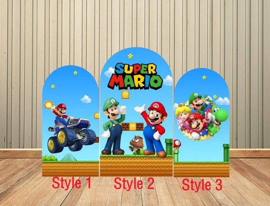 Cartoon Super Mario Bros Single -Sided Arch Backdrop Wall for Newborn Baby Shower Birthday Party Background Wall Decoration Supplies