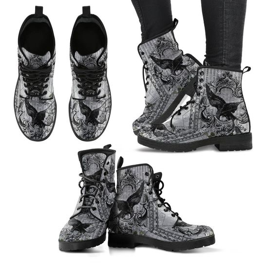 Gothic Raven Lace Up Combat Boots - Dark Raven Nevermore boots