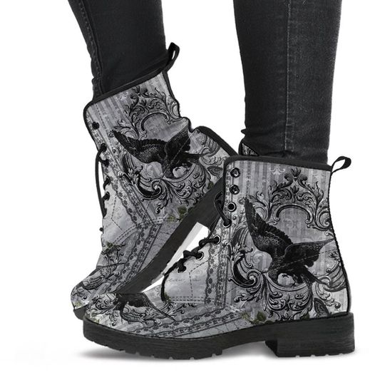 Gothic Raven Lace Up Combat Boots - Dark Raven Nevermore boots