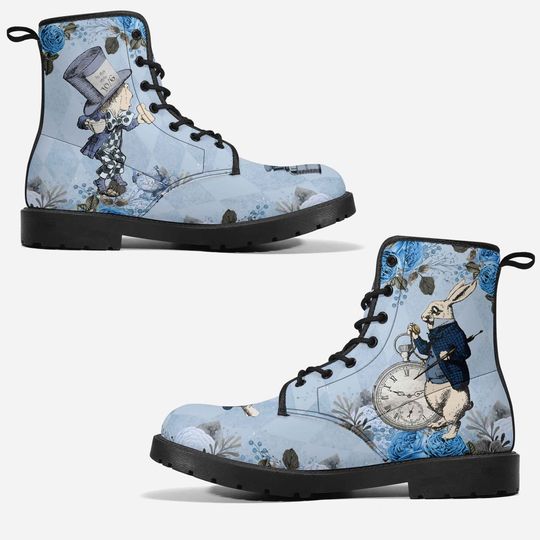 Blue Alice in Wonderland Leather Boots