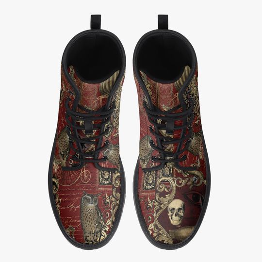 Steampunk Ephemera Blood Red Gothic Horror Combat Boots