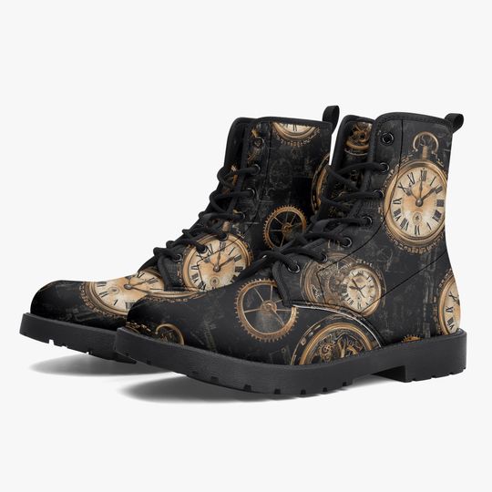 Steampunk Clockwork Boots - Custom Printed Gears & Cogs Design