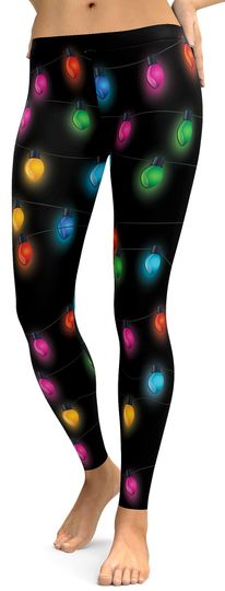 Christmas Lights Printed Leggings For Women, Xmas Gift for Her Festival Outfit, Plus Size High Waist Tiktok Leggings, Yoga Pants Tights