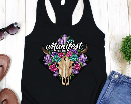 Manifest That Shit Tank Top Boho Skull & Crystals