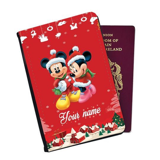 Personalized Disney Mickey Mouse and Minnie Merry Christmas Passport Cover