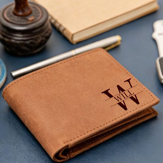 Personalized Genuine Leather RFID Bifold Wallet for Men, Engraved Money Card Holder, Anniversary Gift for Him