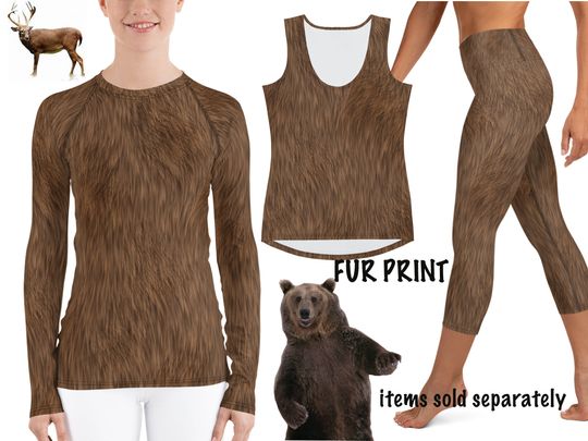 Furry Print Costume Brown Bear Dog Monkey Animal Spandex Leggings